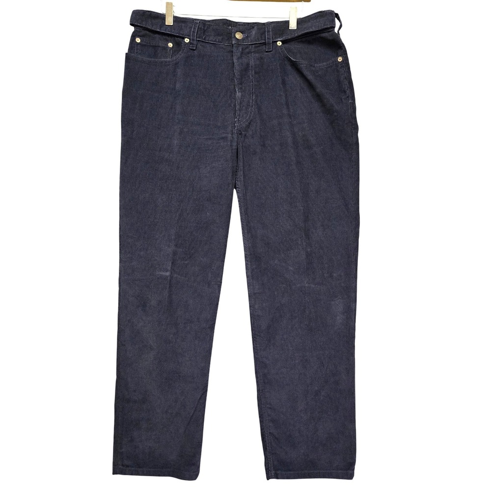Lands' End Mens Navy Blue Corduroy Pants Comfort Waist Traditional 5-Pocket 36